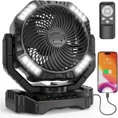 Portable Camping Fan with LED Lantern, 40000mAh Rechargeable Battery Operated USB Fan,