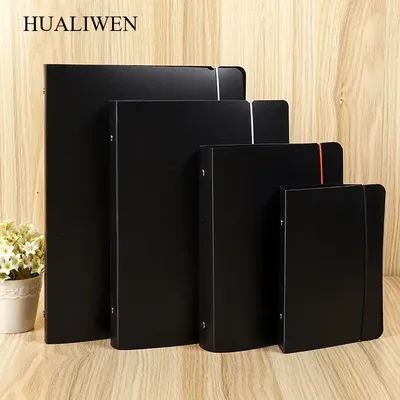 Black Frosted PP Plastic Folder with Zip Ties, 6-hole Loose Leaf Folder, Notebook Folder