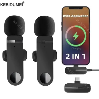 2 in 1/1 in 1 Wireless Lavalier Microphone Audio Video Recording Mini Mic for iPhone Android Live