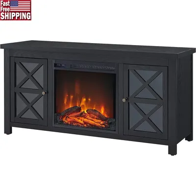 Rectangular TV Stand with Electric Fireplace Insert TVs up to 55" Living Room Furniture with Shelves