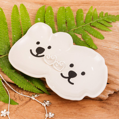 'Handmade Poodle Puppy-Themed Ivory Glazed Ceramic Catchall'