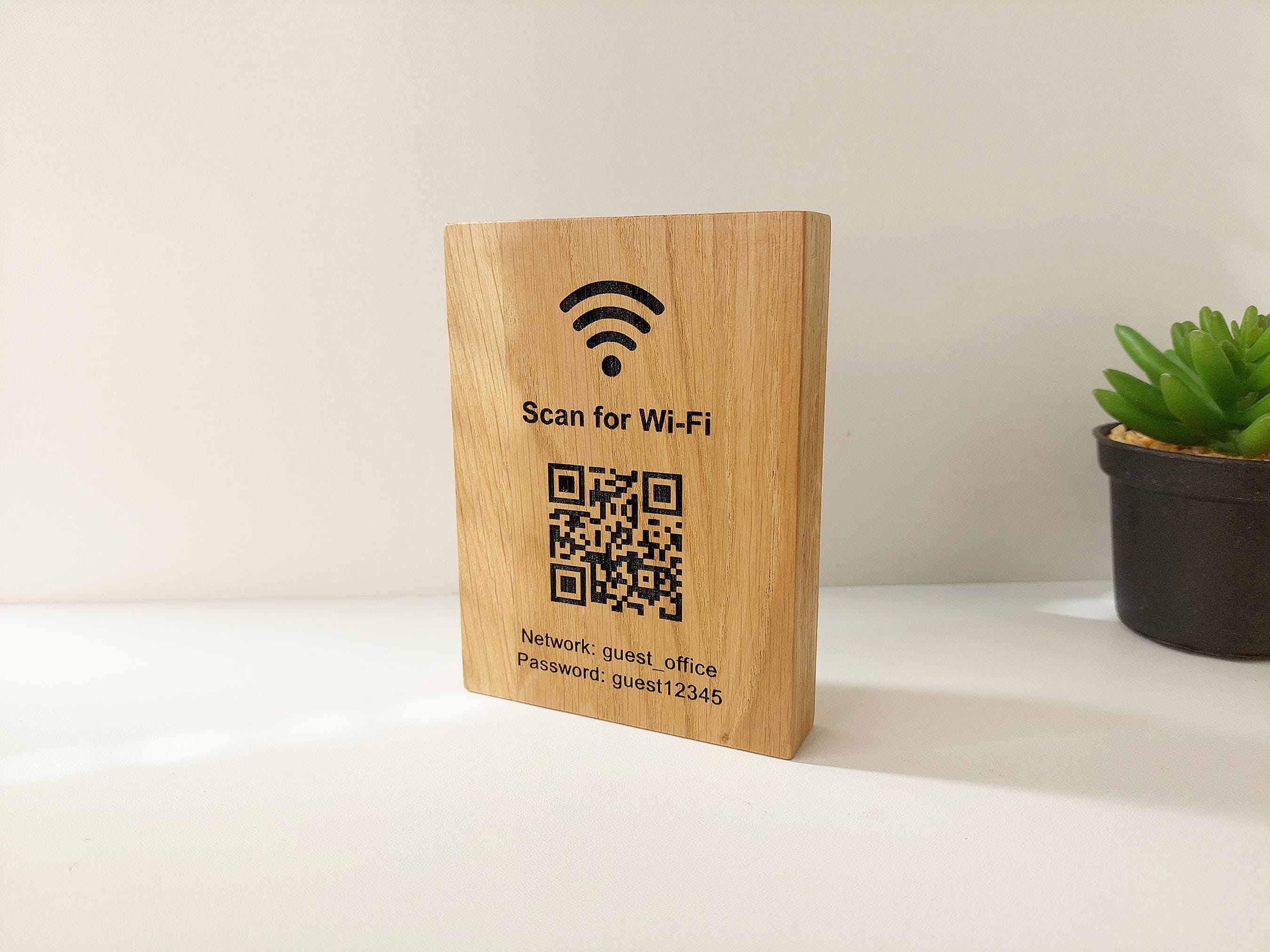 Scansiona per il cartello WiFi - Cartello con codice QR in legno per l'accesso WiFi - Targa con codice QR WiFi in legno di quercia personalizzata - Ca
