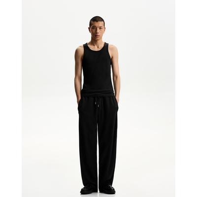 Bershka Wide-Leg Seersucker Trousers Men Xs Black