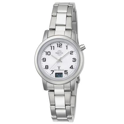 Funkuhr MASTER TIME "Basic", silber (silberfarben, weiß), Armbanduhren, Damen, Armbanduhr, Quarzuhr, Damenuhr, Datum, Edelstahlarmband Image