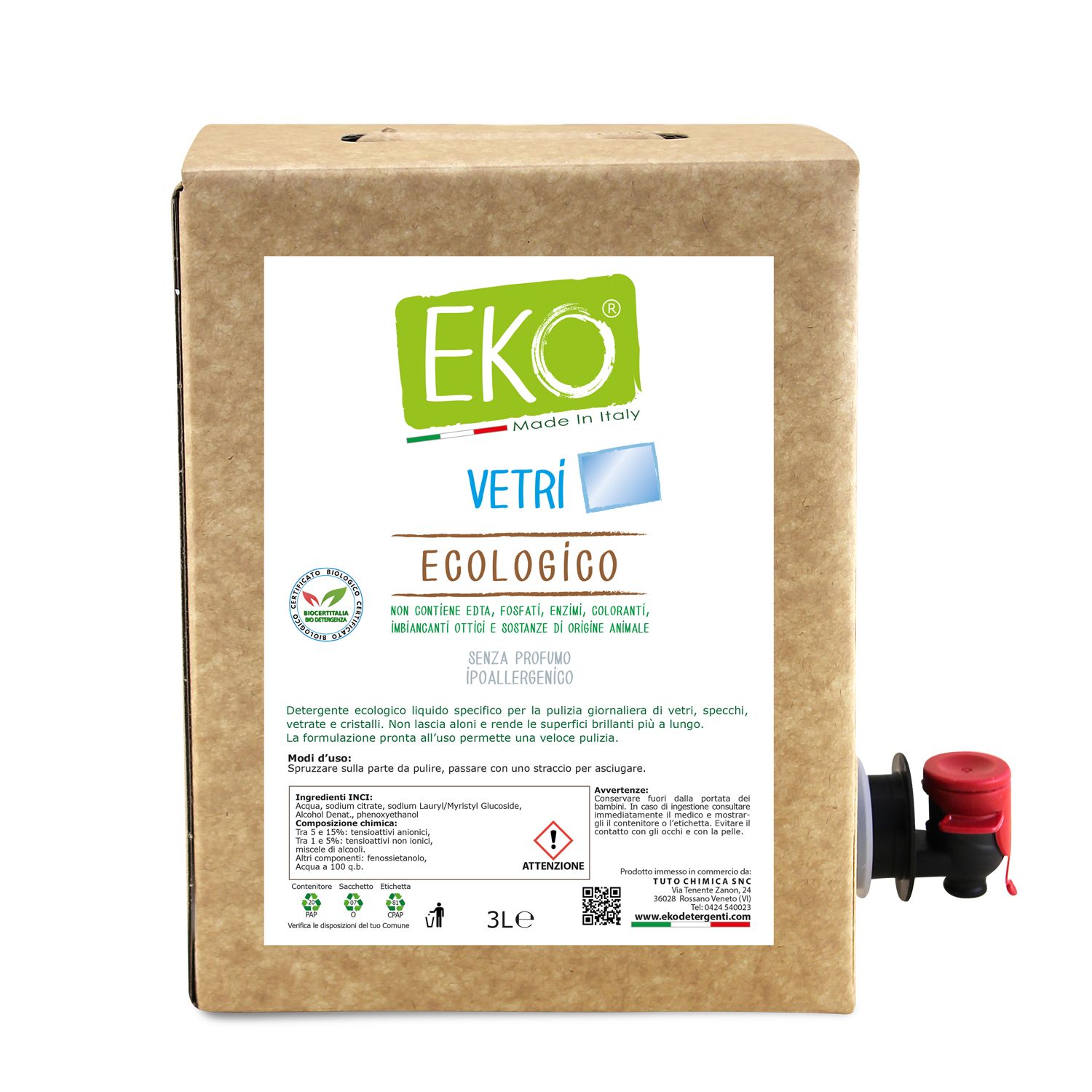 Eko Detergente Vetri Ecologico 3 l