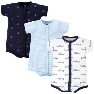 Hudson Baby Infant Boy Cotton Rompers 3pk, Gray Shark