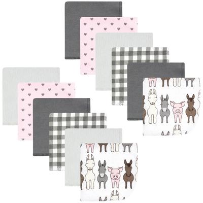 Hudson Baby Infant Girl Flannel Washcloths, Farm Friends Pink 12Pk, One Size - Farm Friends Pink 12Pk - One Size