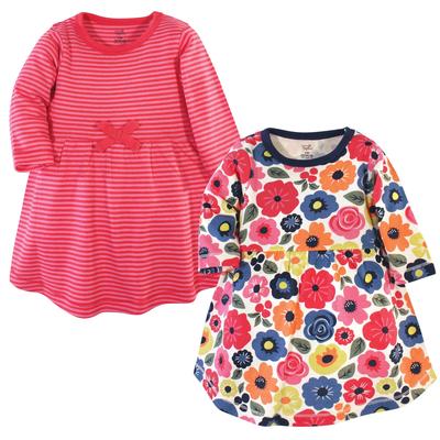Touched by Nature Baby Girl Organic Cotton Long-Sleeve Dresses 2pk, Bright Flowers