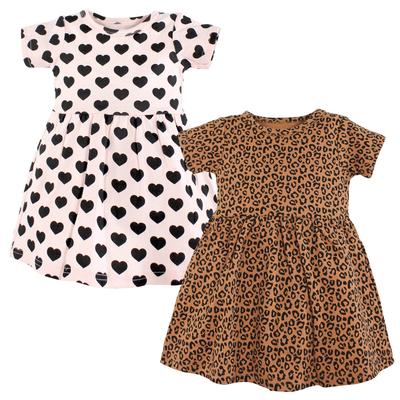 Hudson Baby Girls Cotton Dresses, Leopard And Hearts, 2T