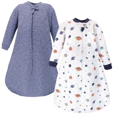 Hudson Baby Infant Boy Premium Quilted Long Sleeve Sleeping Bag and Wearable Blanket, Space