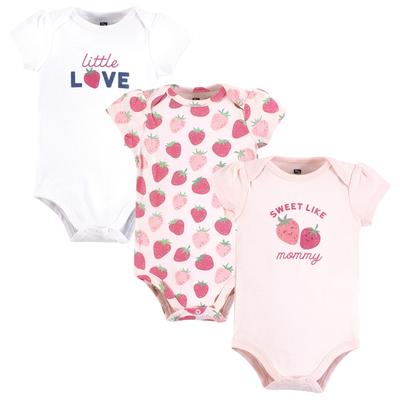Hudson Baby Infant Girl Cotton Bodysuits, Strawberry Love