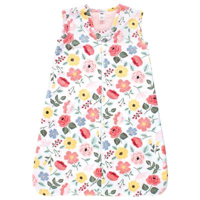 Hudson Baby Girls Plush Faux Fur Sleeping Bag, Wearable Blanket, Modern Botanical