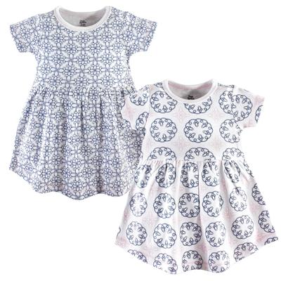 Yoga Sprout Baby and Baby Girl Cotton Short-Sleeve Dresses 2pk, Whimsical