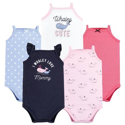 Hudson Baby Infant Girl Cotton Sleeveless Bodysuits, Whaley Cute Girl