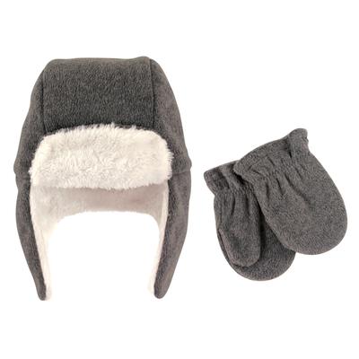 Hudson Baby Infant Fleece Trapper Hat and Mitten 2pc Set, Heather Charcoal