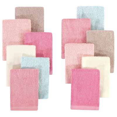 Hudson Baby Infant Girl Rayon from Bamboo Woven Washcloths 12pk, Soft Peony, One Size - Soft Peony - One Size