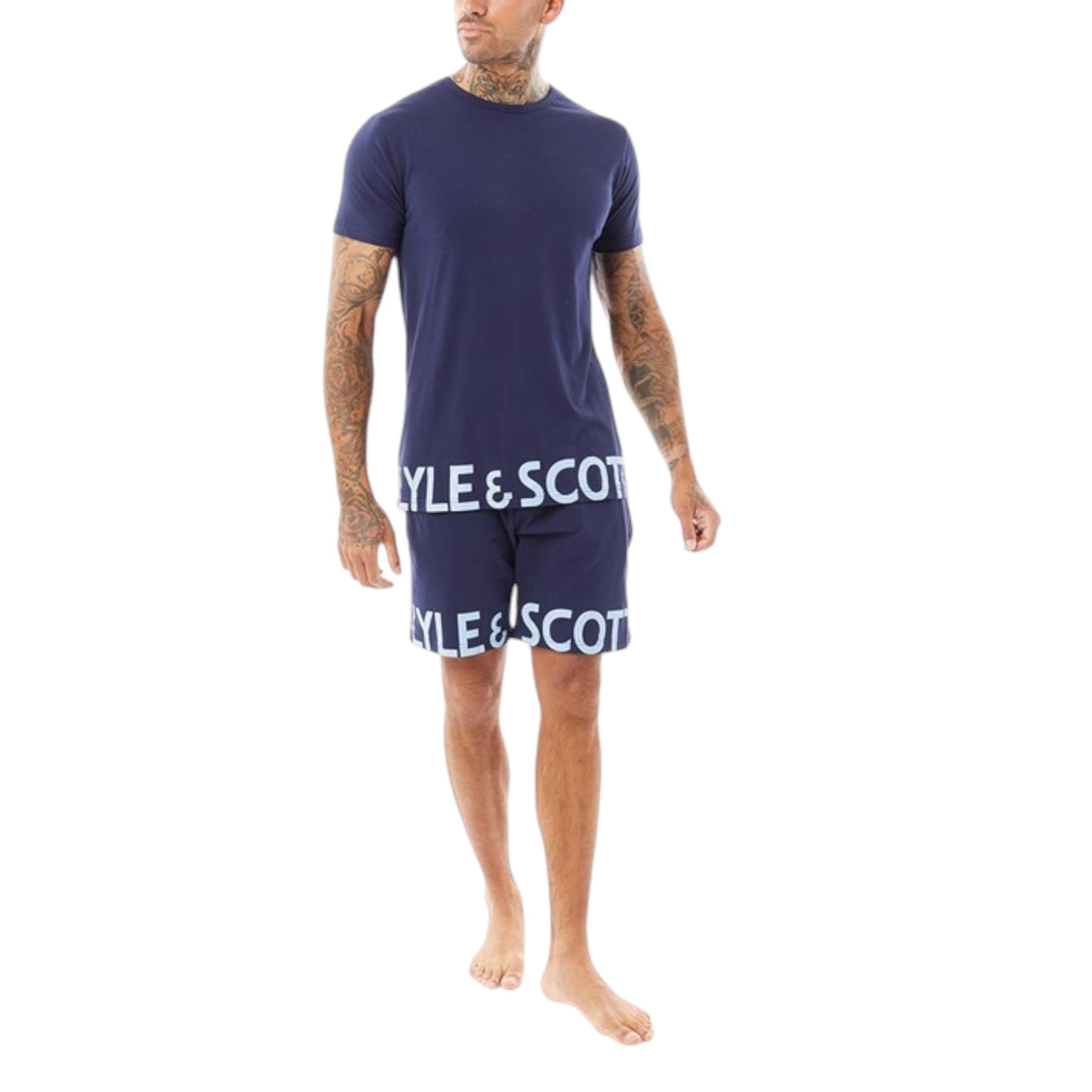 Lyle & Scott Mens Lounge Set T-shirt Shorts Sleepwear Loungewear Summer - Navy Cotton - Size 2XL | Lyle & Scott Sale | Discount Designer Brands