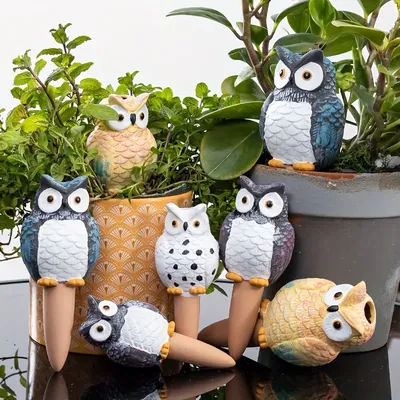 [4pcs Automatic Self-Watering Spikes] 4pcs Owl-Shaped Terracotta Self-Watering Spikes - Automatic Plant Watering System for Gard
