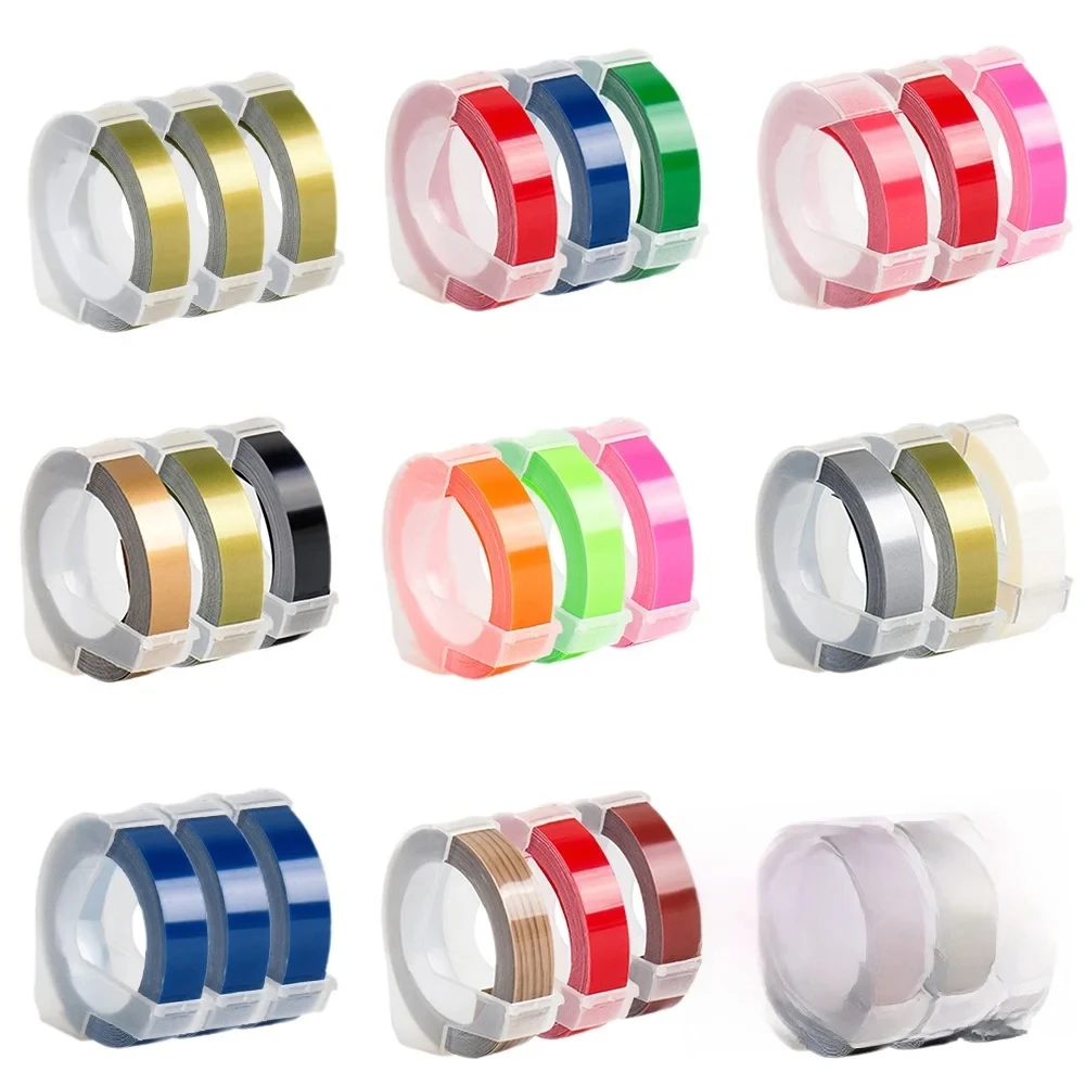 3 Rollen 9 mm für DYMO 3D-Prägeband, Kunststoff-Nachfüllungen, DYMO 12695 Omega Motex E101 1610 1880 Blind-Schreibmaschine E303 Etikettendrucker Image