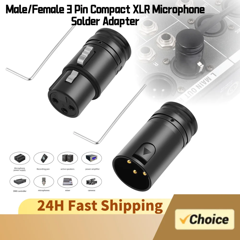Kompakter XLR-Mikrofon-Lötadapter männlich/weiblich mit Schraubenschlüssel, professioneller XLR-Adapter, 90-Grad-rechtwinklig für Leistungsverstärker Image