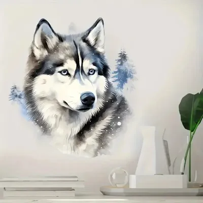 Wandaufkleber mit Wolfsmuster, Dekoration für Wohnzimmer, Schlafzimmer und Heimdekoration, Blumen-Wandaufkleber, selbstklebend Image