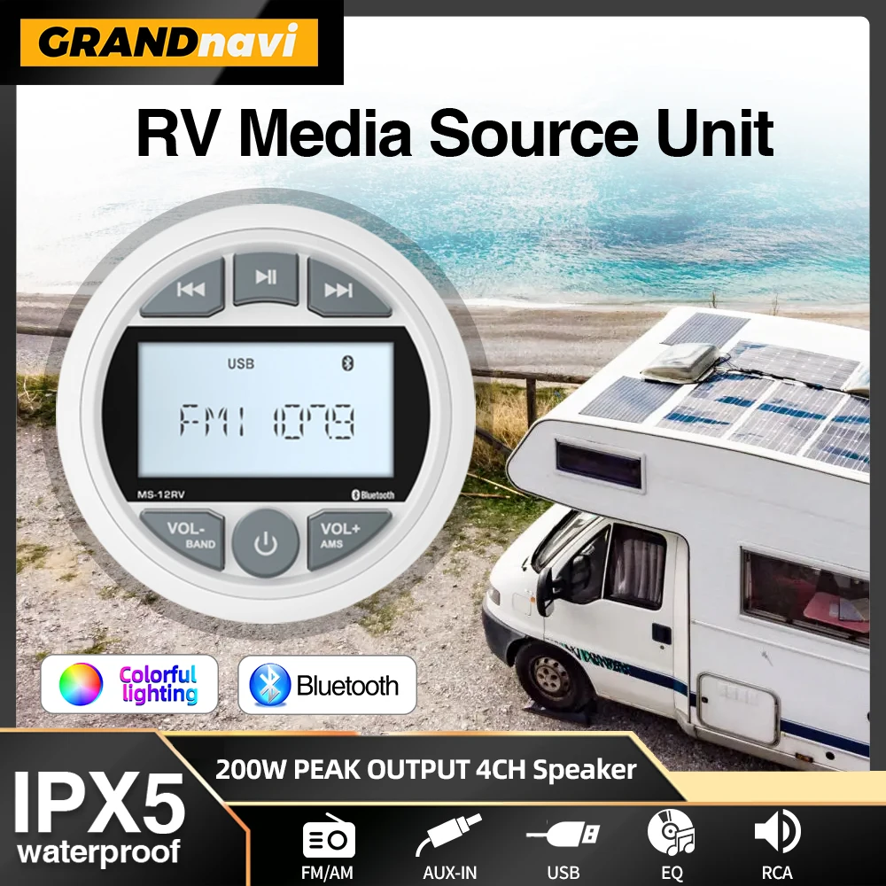 RV Stereo ATV UTV IPX5 Wasserdichte MP3 Boot Radio Player Bluetooth FM AM Audio Für Motor Home RV Yacht Gauge Warenkorb Marine Boot Image