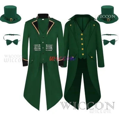Herren St. Patrick's Day Pirat Grün Steampunk Mantel Frack Grüne Jacke Frack Renaissance Jacke Image