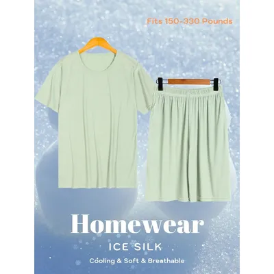 2 stücke Einfarbig männer Schlafen Tragen Sets Atmungsaktive Dünne Homewear Pyjama Sets Shirts + Image