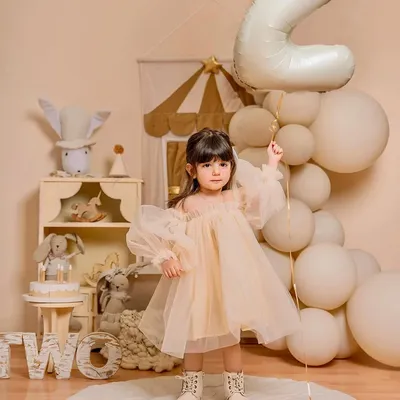 Achtree Mädchen Prinzessin Kleid träger lose Puff ärmel Baby Geburtstags feier Kleid Tüll Mesh Image