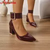 Aphixta Pumps Damen 4 cm Riemen Gürtelschnalle Pimps Schuhe 2,76 Zoll klobige Absätze Super große Größe 35-53