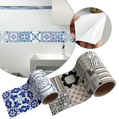 1 Rolle Wandaufkleber für Badezimmer, Taillenlinie, wasserdicht, PVC, selbstklebend, Kunststab, Image