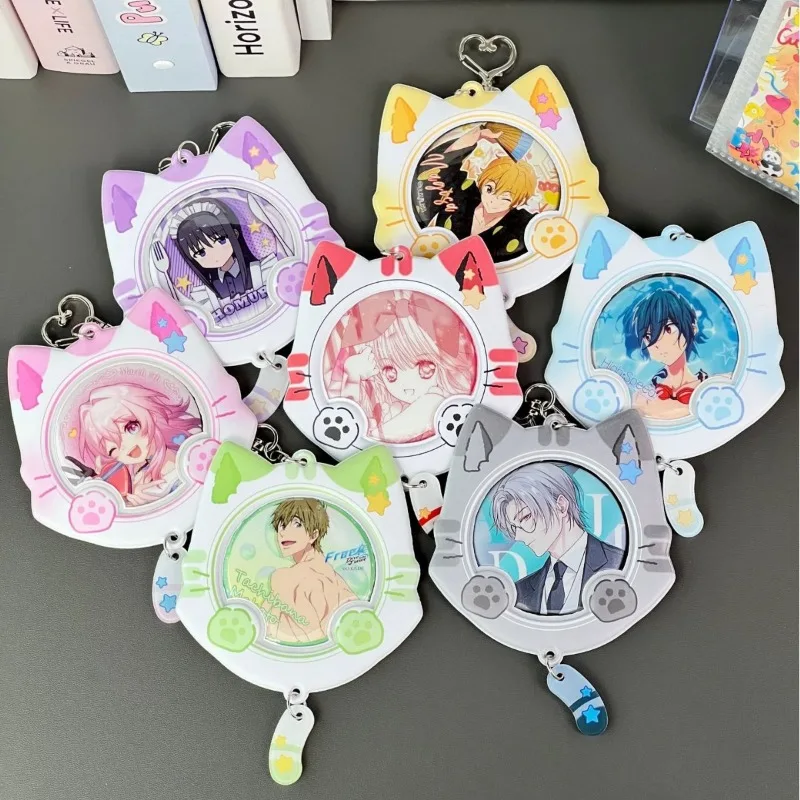 1 STÜCK 5,8 cm Niedlicher Cartoon-Abzeichen-Pinhalter Kawaii Anime Kätzchen Ohrabzeichen Anzeige Schutz Tragbarer Schlüsselanhänger Abzeichenhülle Image