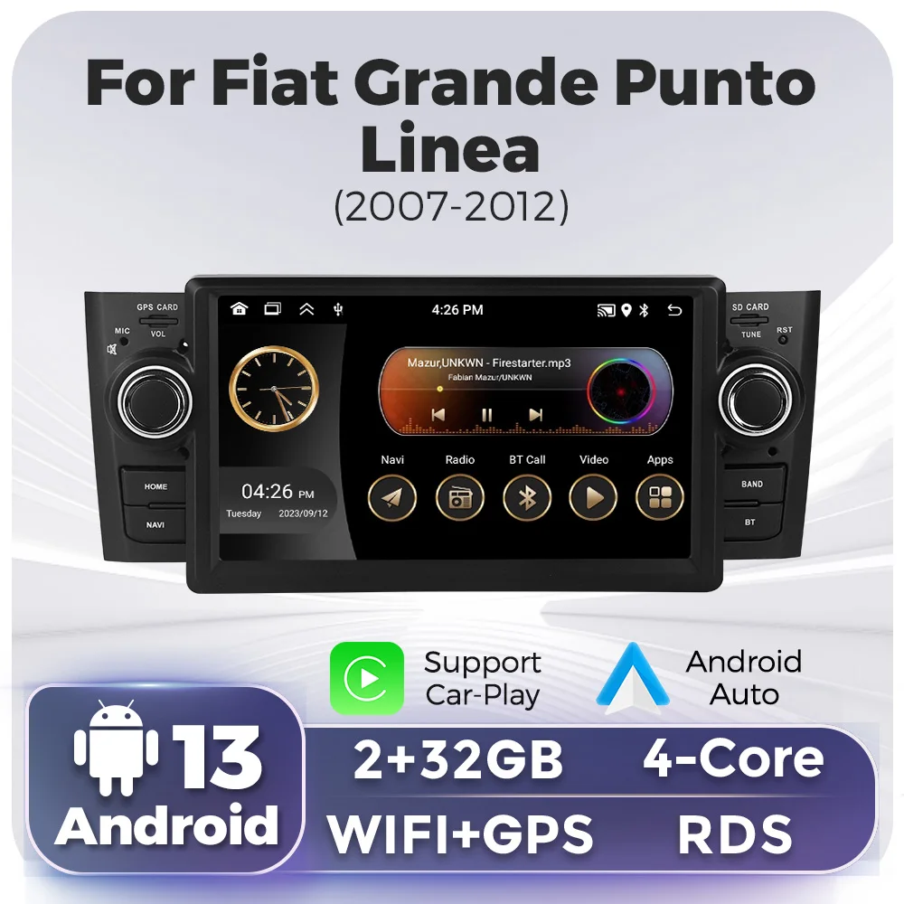 1 Din Carplay Auto intelligente Systeme Auto Audio für Fiat Grande Punto Linea 2007-2012 Multimedia Video Player GPS Radio Kamera Image