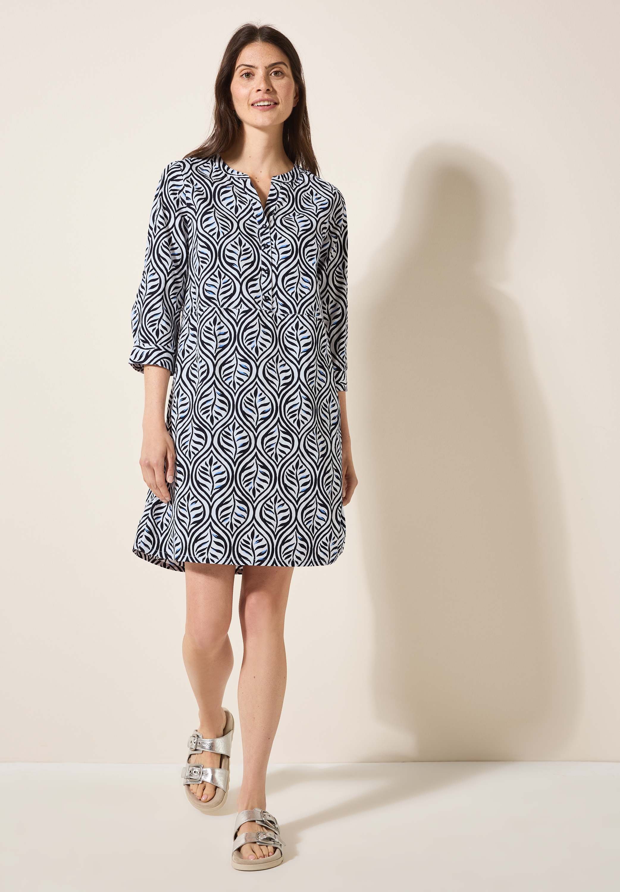 Tunikakleid CECIL, Damen, Gr. XS (36), US-Größen, blau (universal blau), Web, 100% Baumwolle, gemustert, comfort fit kniefrei, Rundhals, Bündchen, Kleider, aus 100% Baumwolle