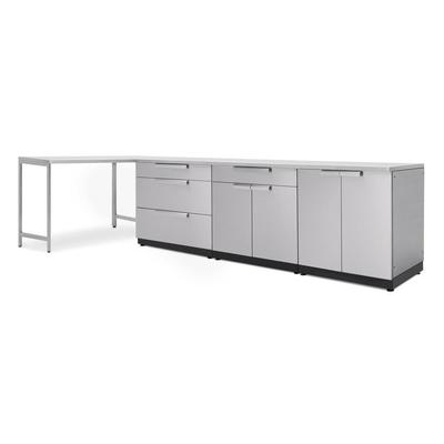 Newage Products Outdoor Kitchen Cabinets Stainless Steel 5-Piece Set With Prep Table, Countertops + Covers