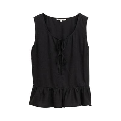 TOM TAILOR DENIM Damen Blusentop mit Leinenanteil, schwarz, Uni, Gr. L Image