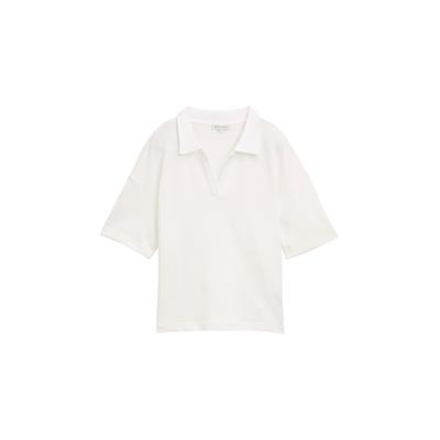 TOM TAILOR Damen T-Shirt mit Polokragen, weiß, Uni, Gr. XL Image