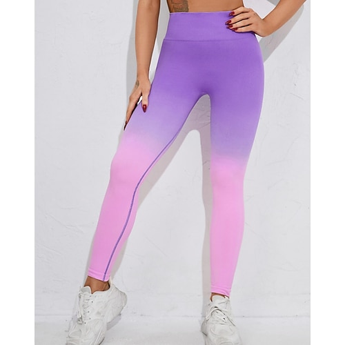 Per donna Pantaloni da yoga Leggings da yoga Fascia Elastica Sollevamento glutei Controllo addominale Pilates Allenamento in Palestra Allenamento Pantaloni Gradiente di Colore Rosa Viola Verde Autunno