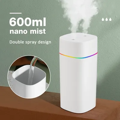 600ml Air Humidifier Essential Oil Aromatherapy Cool Mist Maker Double Spray 7 Color Lights