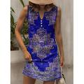 Per donna Mini Abito Vestito Estivo Abito a trapezio Abito Estivo Abito a spalle scoperte Casual Ferie Spiaggia Vestibilità regolare Grafico Tribale Senza Maniche Scollo a V Rosso Blu Viola Verde