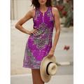 Per donna Mini Abito Vestito Estivo Abito a trapezio Abito Estivo Abito a spalle scoperte Casual Ferie Spiaggia Vestibilità regolare Grafico Tribale Senza Maniche Scollo a V Rosso Blu Viola Verde