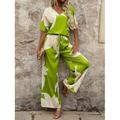 Da donna Taglia EU / US2 Pieces SetsModa Set di Pantaloni Mezza Manica Manica a Lanterna Scollo a V Grafico Stampato Casuale Nero Giallo Rosso Primavera Estate Vestibilità comoda