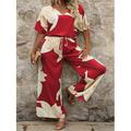 Da donna Taglia EU / US2 Pieces SetsModa Set di Pantaloni Mezza Manica Manica a Lanterna Scollo a V Grafico Stampato Casuale Nero Giallo Rosso Primavera Estate Vestibilità comoda