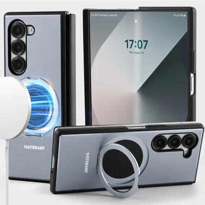 Oatsbasf Metal Flip Phone Case for Samsung Galaxy Z Fold 6 5 Full Coverage Protection Cover w/