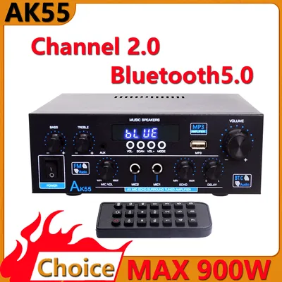Home Power Amplifier AK55 Channel 2.0 Bluetooth 5.0 AUX RAC dual microphone Digital Stereo Sound