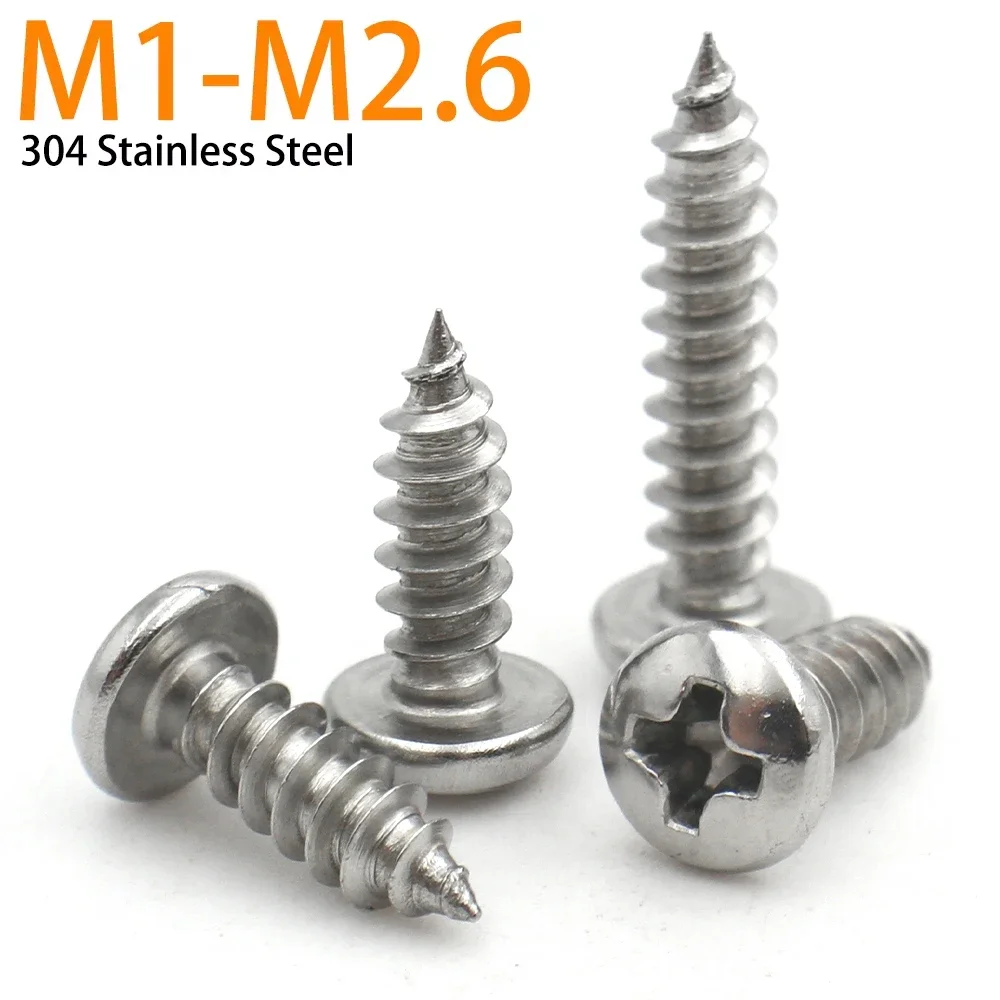 100-500 pièces M1.2 M1.4 M1.5 M1.6 M1.7 M2 M2.2 M2.3 M2.6 304 acier inoxydable petite croix Phillips Pan vis autotaraudeuses à tête ronde