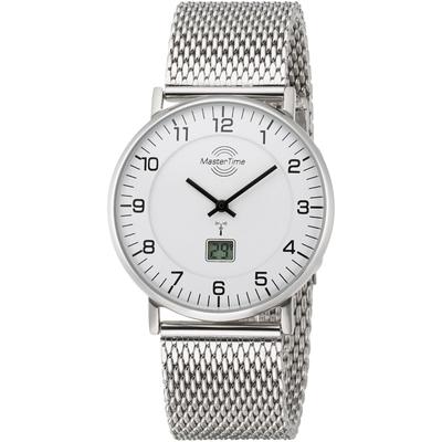 Funkuhr MASTER TIME "Basic", silberfarben, weiß, Armbanduhren, Herren, Armbanduhr, Quarzuhr, Herrenuhr, Datum, Langzeitbatterie Image
