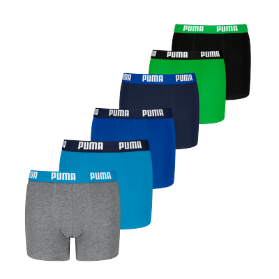 Boxershorts PUMA "PUMA BOYS EVERYDAY BASIC BOXERS 6P ECOM", Herren, Gr. 134/140, blau, grün, Obermaterial: 95% Baumwolle, 5% Elasthan, mehrfarbig, bedruckt, Unterhosen Image