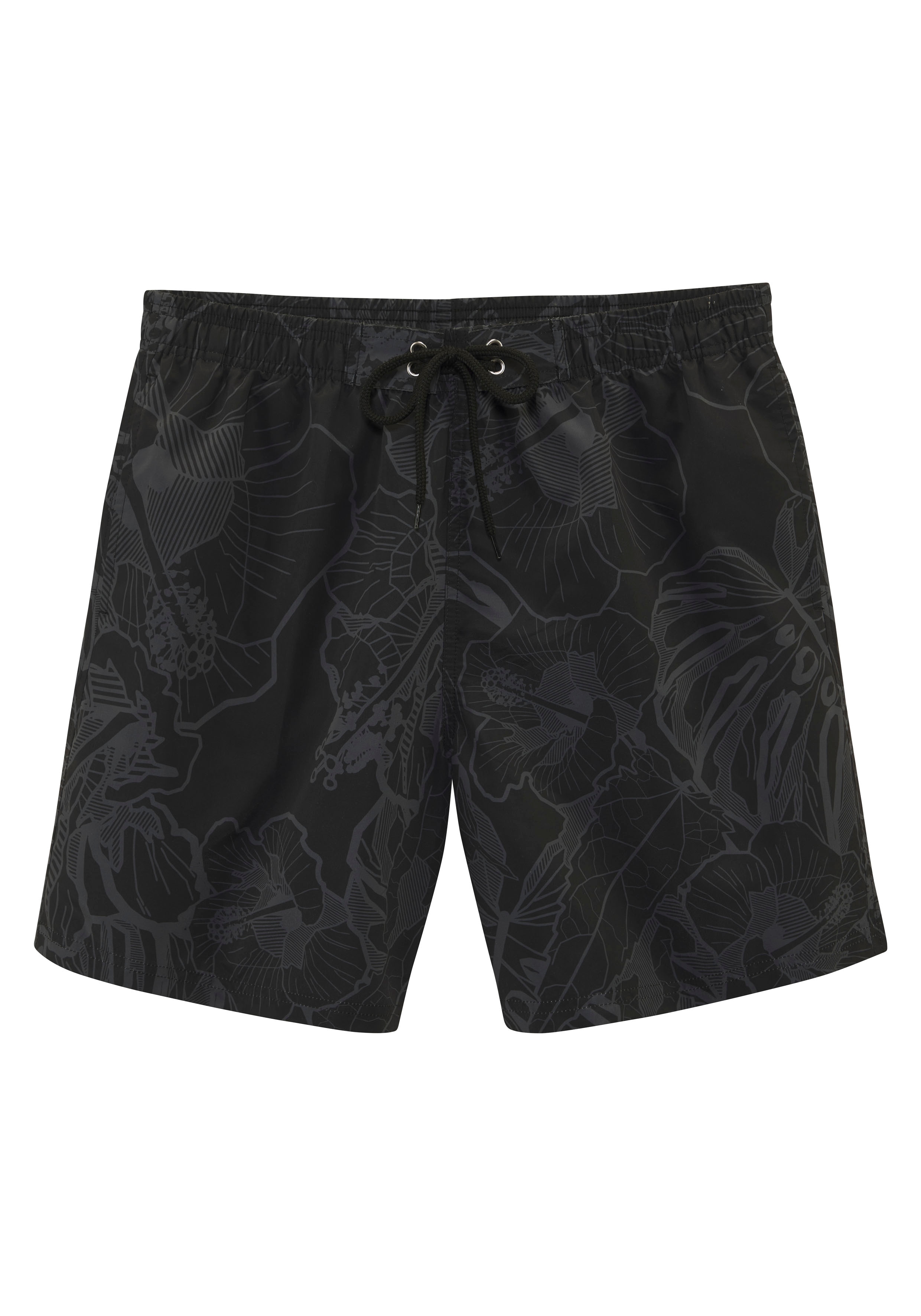 Badeshorts CHIEMSEE "Geraldo", Herren, Gr. XL (54/56), N-Gr, schwarz (schwarz bedruckt), Microfaser, Microfaser, bedruckt, Badehosen, mit tropischen Muster Image