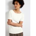 T-Shirt STREET ONE, Damen, Gr. 46, weiß (sanftes weiß), Jersey, Obermaterial: 56% Polyester, 44% Viskose, unifarben, casual, regular fit taillenbedeckt, U-Boot-Ausschnitt, Kurzarm gerader Abschluss, Shirts, mit U-Boot Ausschnitt